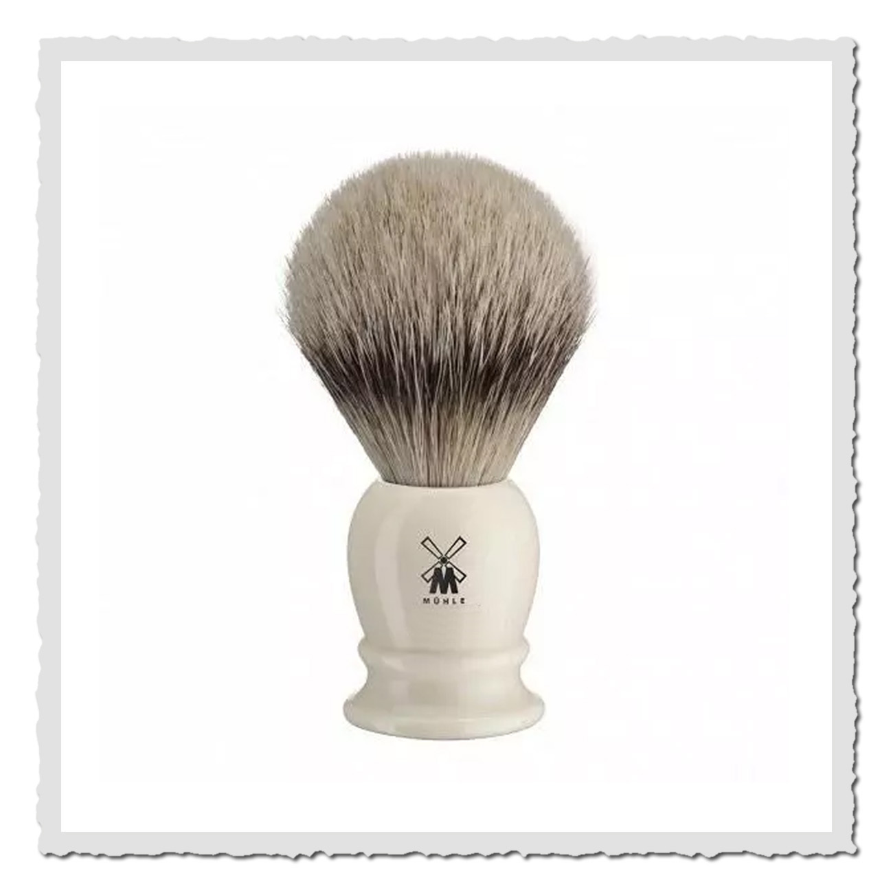 Klassischer Mühle Shaving Rasierpinsel 091 K 257 Silberspitz Dachszupf mit Edelharzgriff in Elfenbeinfarbe
